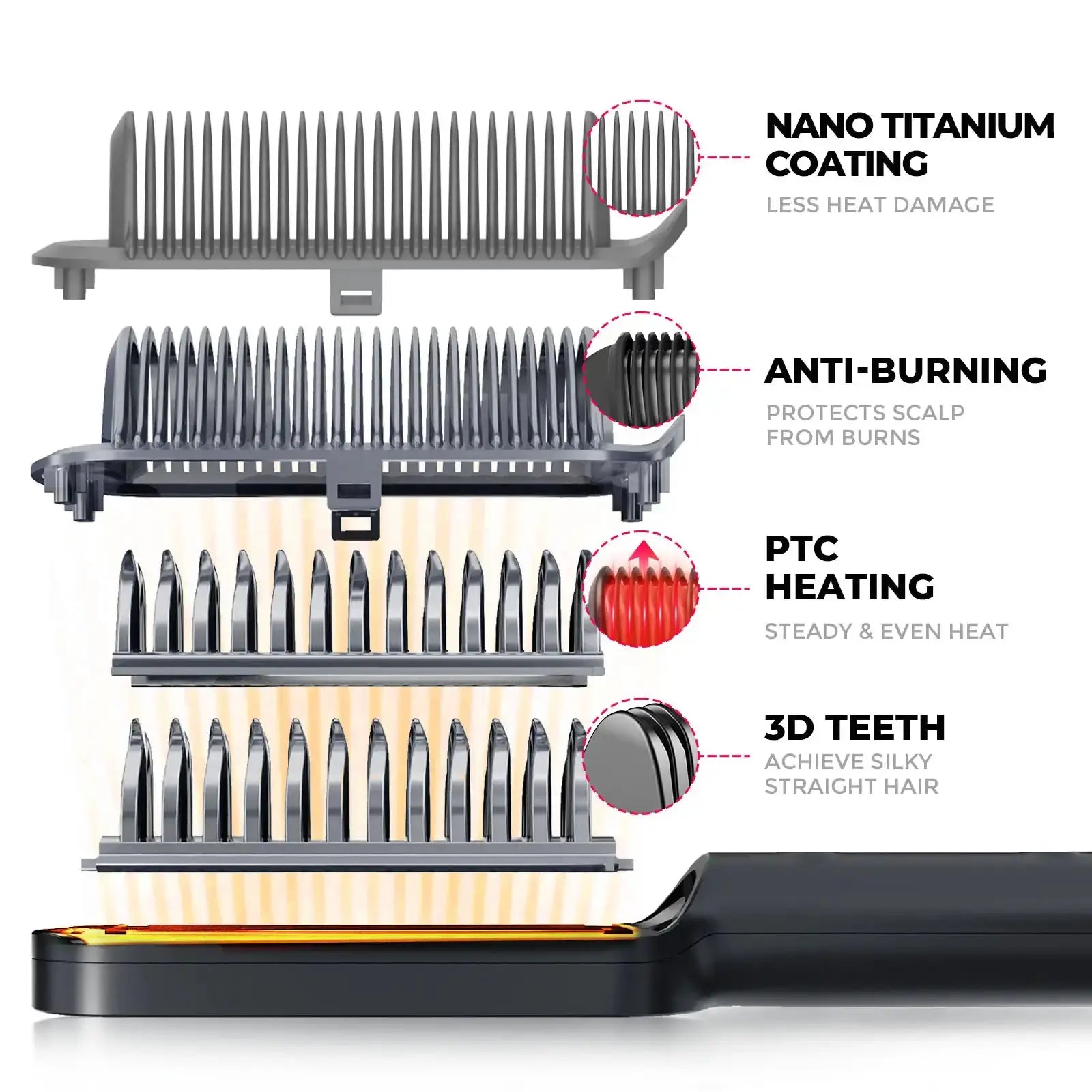 TYMO RING PLUS anti-burn straightening brush with nano titanium & PTC heating.