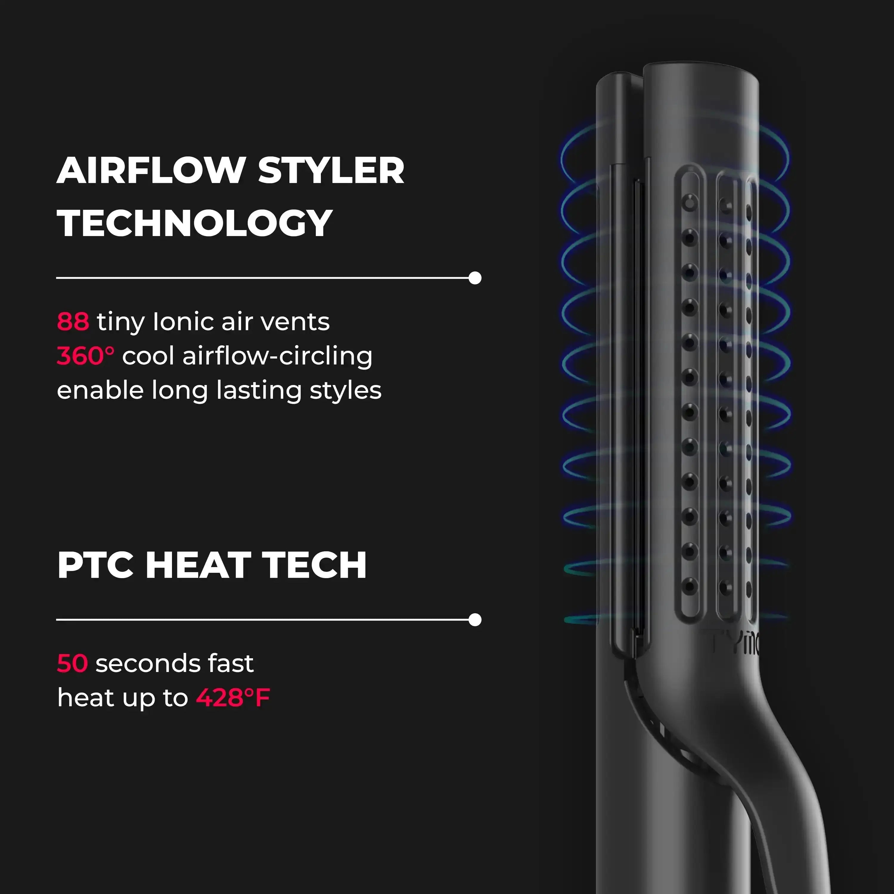 Ceramic curling wand — TYMO AIRFLOW provides even heat and ionic finish
