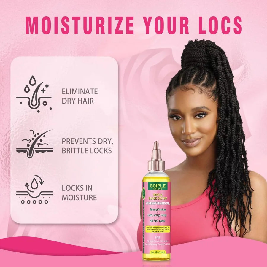 KIT Huile de ricin Rose et Noir pour la croissance et coiffage facile des cheveux